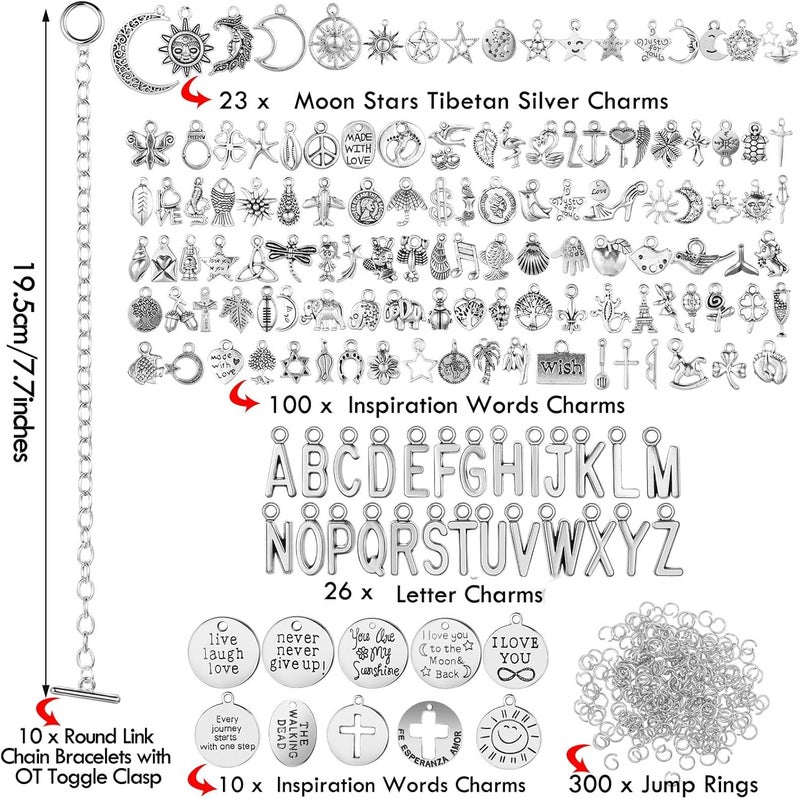 Highergo 469 Pcs Bangles Bracelet Making Kit Link Chain Bracelet Charms with OT Toggle Clasp DIY - Image 2